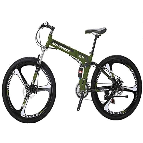 Folding Bike : Gyj&mmm Folding bicycle, G4 21 speed mountain bike, steel frame 26 inch 3 spoke wheel double suspension folding bicycle, Green
