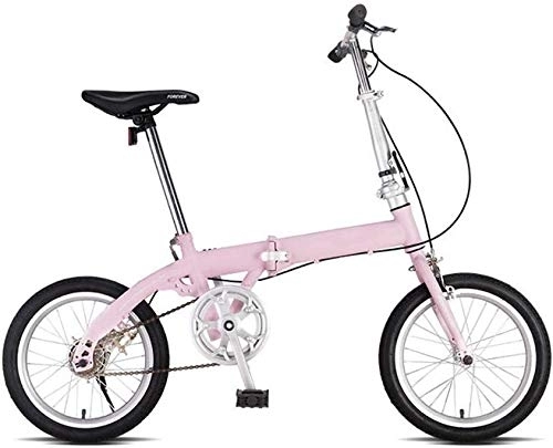 Folding Bike : Gyj&mmm Folding bicycles, adult men and women ultralight portable bicycles, commuters, adjustable handlebars and seats, aluminum frame, single speed 16 inch, Pink
