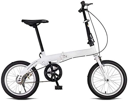 Folding Bike : Gyj&mmm Folding bicycles, adult men and women ultralight portable bicycles, commuters, adjustable handlebars and seats, aluminum frame, single speed 16 inch, White