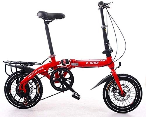 Folding Bike : Gyj&mmm Folding bike, unisex alloy city bike 14 inches, with adjustable handlebar and seat single speed, comfortable saddle, lightweight, suitable for shoppers, Red