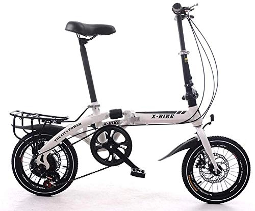Folding Bike : Gyj&mmm Folding bike, unisex alloy city bike 14 inches, with adjustable handlebar and seat single speed, comfortable saddle, lightweight, suitable for shoppers, White