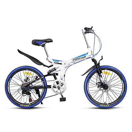 Folding Bike : Gyj&mmm Folding mountain bike, adult lightweight unisex city bike 22 inch rim aluminum frame with adjustable seat, 7 speed disc brake portable, Blue