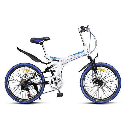 Folding Bike : Gyj&mmm Variable speed folding bike, 7-speed mountain bike, unisex double shock-absorbing urban folding pedal bike, comfortable adjustable seat cushion saddle, Blue