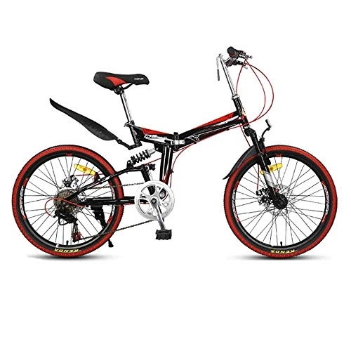 Folding Bike : Gyj&mmm Variable speed folding bike, 7-speed mountain bike, unisex double shock-absorbing urban folding pedal bike, comfortable adjustable seat cushion saddle, Red