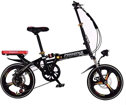 Folding Bike : Gyj&mmm Variable speed folding bike, adult lightweight alloy city bike, shopper with adjustable handlebar sports and leisure synthetic mountain bike, Black