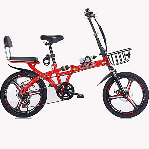 Folding Bike : GYL Light 16 / 20 Inch Folding Speed Bicycle for Adults And Students Upgraded Dual Shock Absorption System Three Types of Tires Are Available, Red, 16inch