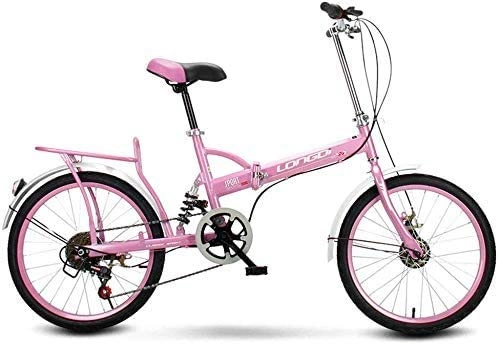 Folding Bike : GYLEJWH 16 Inch Foldable Self-Adult Adult Men And Women Portable Commuter Variable Speed Bicycle Shock Absorption Bicycle, Pink