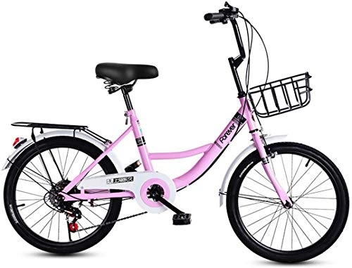 Folding Bike : GYLEJWH 18-22 Inch Commuter Bike Ultralight Portable Adult Female Folding Student Car Pink, 20inch