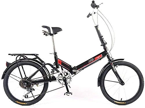 Folding Bike : GYLEJWH 20 Inch Adult Folding Variable Speed Bicycle-Variable Speed Shock Absorber Bicycle Portable Commuter Black Six Speed