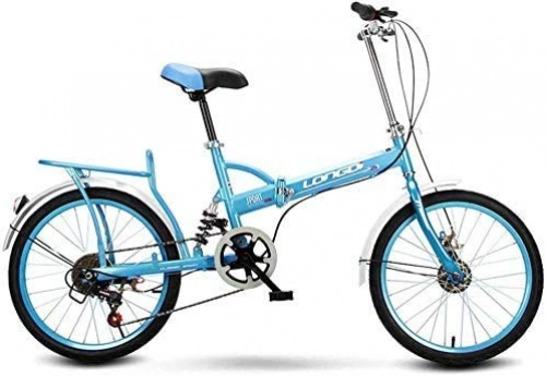 Folding Bike : GYLEJWH 20 Inch Foldable Bicycle Female Ultra-Light Portable Adult Adult Shock Absorption Small Variable Speed Student Men's Bicycle, Blue