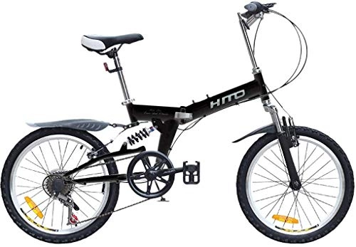 Folding Bike : GYLEJWH 20-Inch Folding Bicycle, Mini Portable Student Mountain Bike, Light Folding Folding Bicycle for Men And Women, Damping Bicycle, Shock Absorption, Black