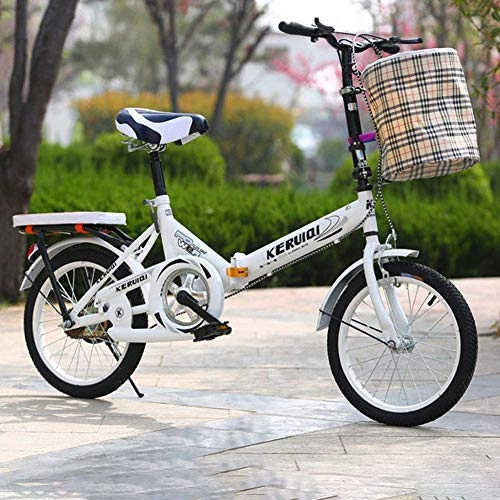 Folding Bike : GYLEJWH 20-Inch Lightweight Alloy Folding Bicycle, Women's Lightweight Adult Ultralight Variable Speed Portable Primary School Male Bicycle, White