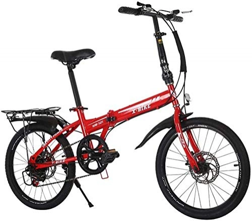 Folding Bike : GYLEJWH 20-Inch Variable Speed Folding Bicycle, Adult Bicycle with Dual Disc Brakes, Soft Tail Carbon Steel Off-Road Outdoor Riding Trip, Red