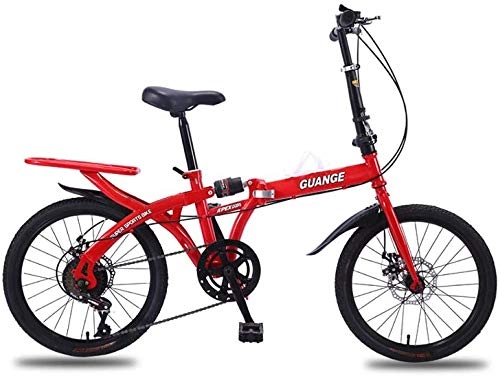 Folding Bike : GYLEJWH Foldable Bicycle, Portable Variable-Speed Shock-Absorbing Dual-Disc Brake Lightweight Folding Bicycle, Suitable for Adult Students And Children, Red, 16inch