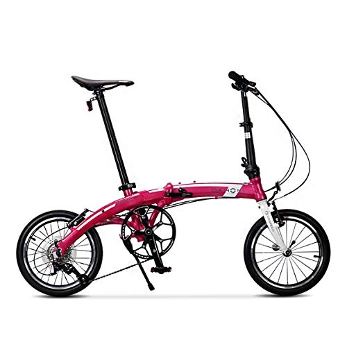 Folding Bike : GYNFJK 16 inch lightweight aluminum alloy 9 speed folding bike student adult men and women bicycle Portable Easy to Store, Red