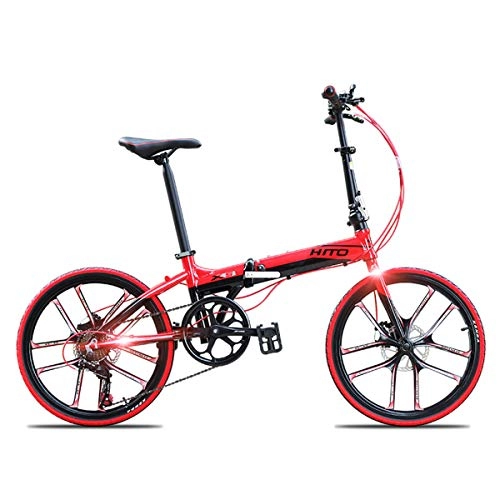 Folding Bike : GYNFJK Folding Bike Lightweight Unisex Bicycles Travel Cycling Road Bikes Convenient and durable Foldable Frame Portable bicycle, blackred