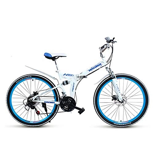 Folding Bike : GYNFJK Folding Mountain Bicycle Bike variable speed double shock disc brakes 26 inch student adult men and women Portable bicycle, White