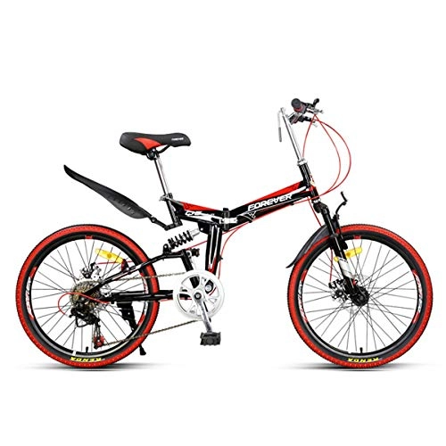 Folding Bike : GYNFJK Folding Mountain Bikes Lightweight Unisex Bicycles Comfortable and durable Variable speed bicycle Travel Cycling Portable Easy to Store, black+red