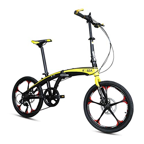 Folding Bike : GYNFJK Unisex Folding Bike Lightweight Road Bikes Travel Cycling Portable Easy to Store Bicycles Convenient and durable, Yellow
