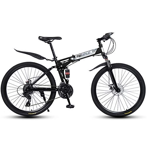 Folding Bike : GYXZZ 26 inch Mountain Bike Folding Bikes with Disc Brake 27 Speed Bicycle Full Suspension MTB Bikes for Men or Women Foldable Frame, Black, 3