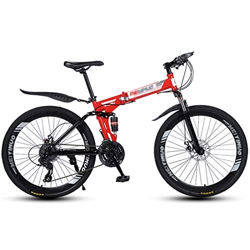 Folding Bike : GYXZZ 26 inch Mountain Bike Folding Bikes with Disc Brake 27 Speed Bicycle Full Suspension MTB Bikes for Men or Women Foldable Frame, Red, 40