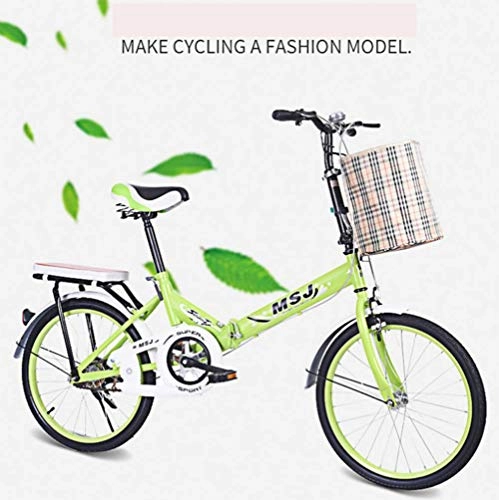 Folding Bike : GYXZZ Bikes First Class Folding City Bike 20" Comfort Saddle Ladies Cruiser Bike with Basket, Green