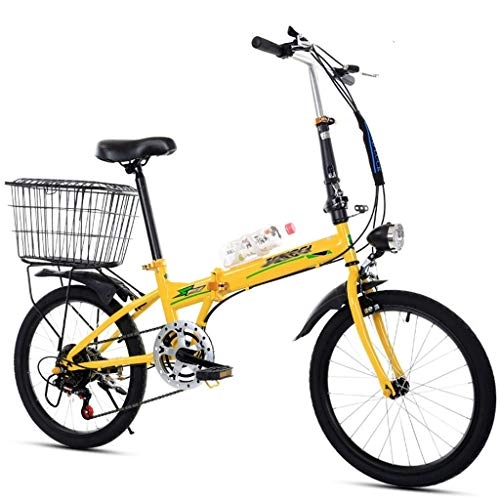 Folding Bike : GZA 20 Inch Folding Variable Speed Adult Bicycle Female Male Adult Student Ultralight Portable Folding Leisure Bicycle (Color : Yellow)