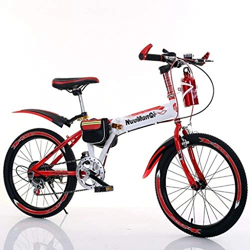 Folding Bike : GZA Mountain Cross-country Folding Adult 18 / 20 / 22 Inch Bicycle / ultra-light Portable Work Can Put The Luggage Folding Variable Speed Mountain Bike (Color : Red, Size : 22 inches)