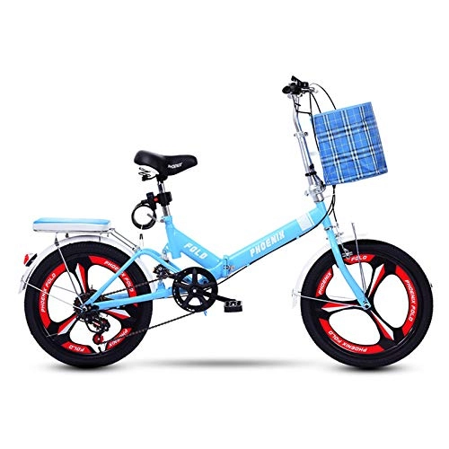 Folding Bike : GZMUK 20 Inch Folding Bike for Adult And Women Teens, Mini Lightweight Bicycle for Student Office Worker Urban Commuter Bike, Blue