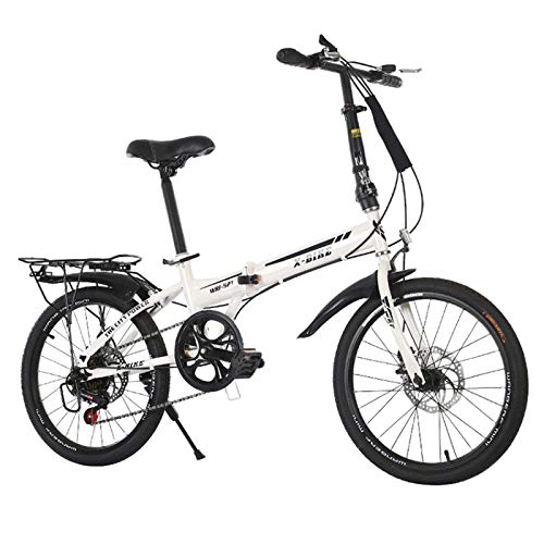 Folding Bike : GZMUK Carbon Steel Foldable Bicycle 20 Inches Adult Bicycles for Men Woman Dual Disc Brake System, White