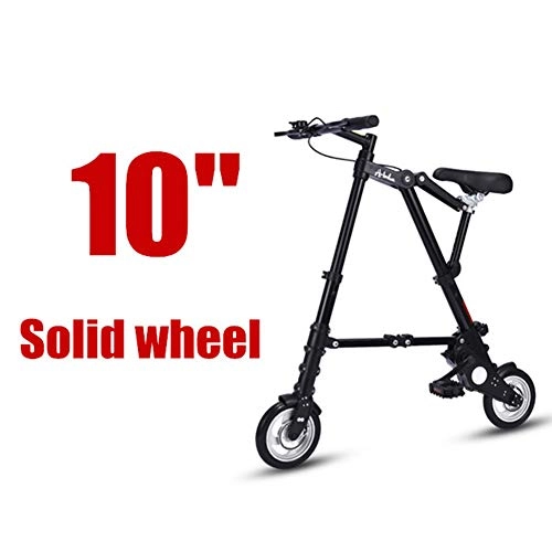 Folding Bike : hanyaqi 10 Inch Solid Wheel Ultra Light Mini Folding Bicycle, Aluminum Alloy Material, Scientific and Reasonable Design, Suitable for Commuting on Flat Road