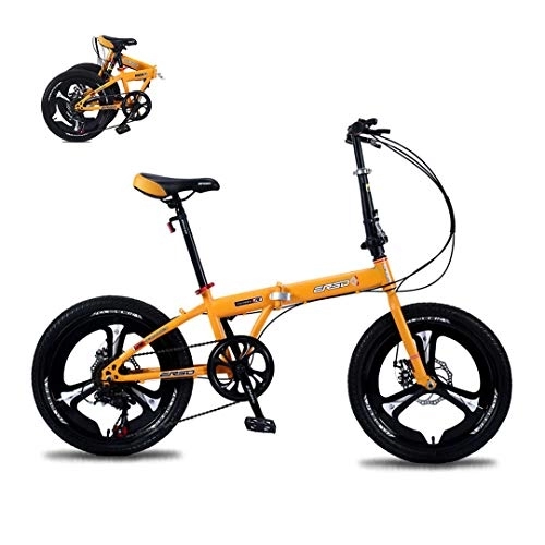 Folding Bike : HAO YU Ultra-light Portable Foldable Bikes Yellow for Adults Men and Women, 7-Speed Folding Bike, Foldable Bicycle Mountain