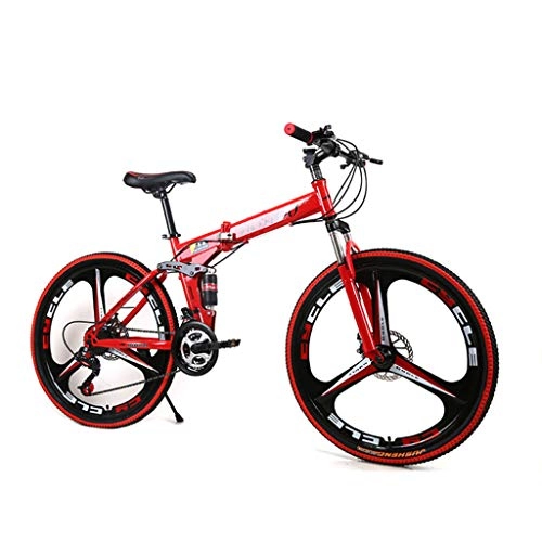 Folding Bike : HAOHAOWU Folding Bike, 21 Speed Road Bike 20 Inches 3-Spoke Wheels MTB Dual Suspension Bicycle Dual Disc Brake One Wheel Alloy Frame Bicycle, Red