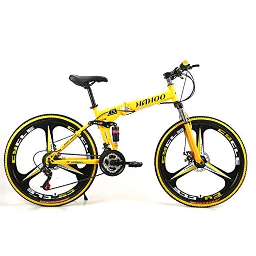 Folding Bike : HAOHAOWU Folding Mountain Bike, Road Bike Dual Suspension 27 Speeds Shifter MTB Bike 17 X 26Inch Aluminum Frame Bicycle Disc Brakes for Men Woman, Yellow