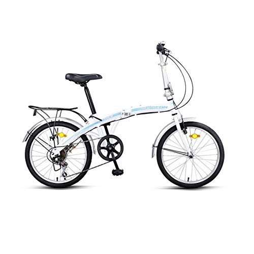Folding Bike : Haoyushangmao Folding Bicycle, 7-speed 20-inch, Adult Men And Women Style, Ultra-light Portable Lightweight Bicycle The latest style, simple design (Color : White blue, Edition : 7 files)