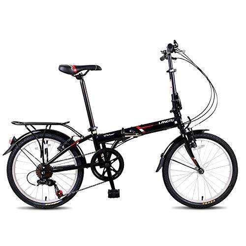 Folding Bike : Haoyushangmao Folding Bike, 20 Inch Men And Women Ultra Light Portable Adult Bicycle, Student Shift Bicycle The latest style, simple design (Color : Black, Edition : 7 speed)