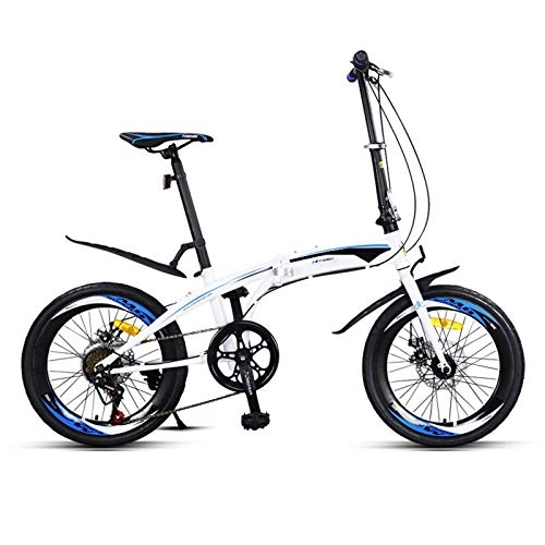 Folding Bike : haozai 20 Inch Lightweight Mini Folding Bike, Adjustable Lever Distance, 7-speed Transmission System, Front And Rear Mechanical Double Disc Brakes, Small Portable Bicycle, White