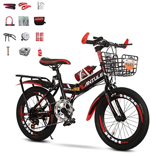 Folding Bike : HBHHB Folding Kids Bike 6 Speed Bicycle Widen Anti-Skid Tires Cycle Quick Fold Can Bear 150Kg with Rear Rack High-Carbon Steel Frame with Accessories, Red