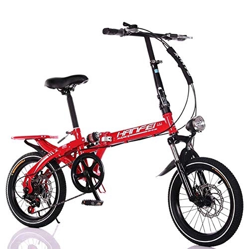 Folding Bike : HBIAO Folding Bicycle, 16 / 20 Inch Speed Mountain Bike Magnesium Alloy Folding Speed Bicycle Damping Bicycle Child Student Adult Bicycle, Red, 16 inch
