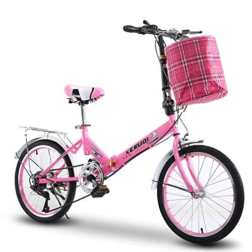 Folding Bike : HBIAO Lightweight Alloy Folding City Bicycle Bike Ultra Light Variable Speed Portable Adult Student Bicycle 20 / 16 Inch, Pink, 16 inch