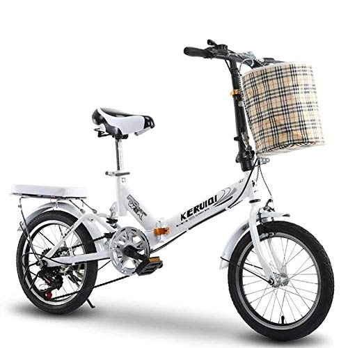 Folding Bike : HBIAO Lightweight Alloy Folding City Bicycle Bike Ultra Light Variable Speed Portable Adult Student Bicycle 20 / 16 Inch, White, 16 inch