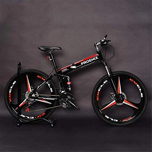Folding Bike : HCMNME durable bicycle 26 Inch Folding Mountain Bike, Full Suspension Frame Beach Snow Bikes, City Road Bicycle Adult Men Women General Purpose Alloy frame with Disc Brakes