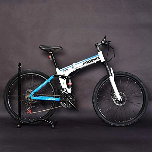 Folding Bike : HCMNME durable bicycle Adult Folding Mountain Bike, High Carbon Steel Full Suspension Frame Beach Snow Bikes, Student Double Disc Brake City Road Bicycle, 26 Inch Alloy frame with Disc Brakes