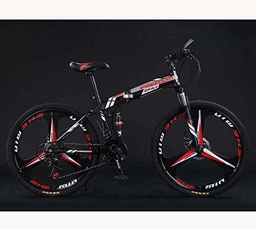 Folding Bike : HCMNME durable bicycle Folding Bike Bicycle Lightweight Mountain Bike Adult Teens Men And Women, High Carbon Steel Full Suspension Frame, Dual Disc Brakes, B, 24 inch 21 speed Alloy frame with Dis