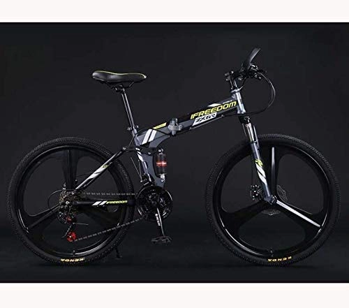 Folding Bike : HCMNME durable bicycle Folding Bike Bicycle Lightweight Mountain Bike Adult Teens Men And Women, High Carbon Steel Full Suspension Frame, Dual Disc Brakes, E, 26 inch 21 speed Alloy frame with Dis