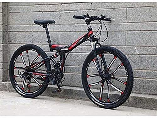 Folding Bike : HCMNME durable bicycle Folding Bike Bicycle Mountain Bikes for Men Women, High Carbon Steel Frame, Full Suspension Soft Tail, Double Disc Brake, Anti-Skid Tire Alloy frame with Disc Brakes