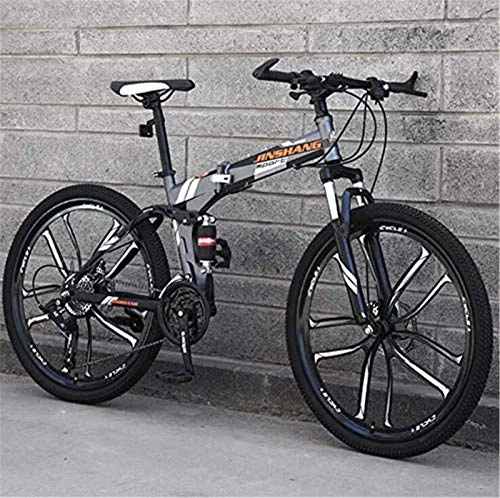 Folding Bike : HCMNME durable bicycle Folding Bike Mountain Bikes Bicycle for Adults, Full Suspension Folding MBT Bikes Bicycle, High Carbon Steel Frame, Steel Disc Brake Alloy frame with Disc Brakes