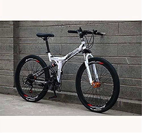 Folding Bike : HCMNME durable bicycle Folding Mountain Bikes for Men Women Adults, High Carbon Steel Frame Full Suspension MBT Bikes with MAQISI Tire / PVC And Aluminum Alloy Pedals Alloy frame with Disc Brakes
