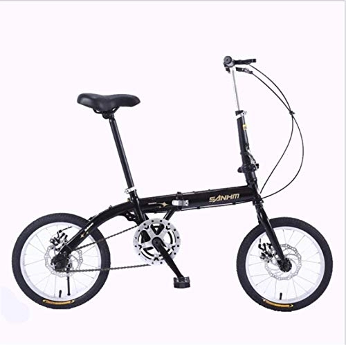 Folding Bike : HCMNME Mountain Bikes, 14 inch lightweight folding bicycle single speed disc brake bicycle black-A Alloy frame with Disc Brakes