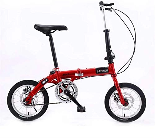 Folding Bike : HCMNME Mountain Bikes, 14 inch lightweight folding bicycle single speed disc brake bicycle red Alloy frame with Disc Brakes